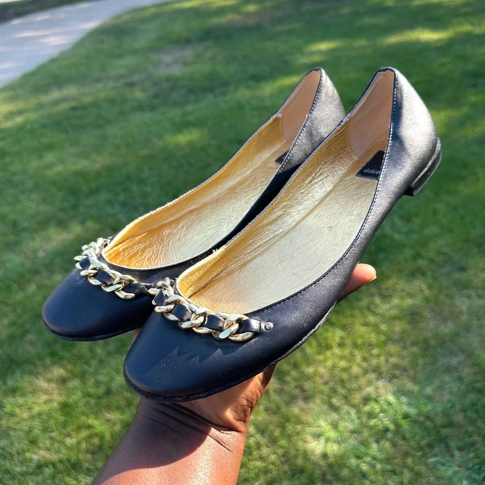 Dolce Vita Women's Chain Link Accent Ballet‎ Leather Flats Size 9 Black